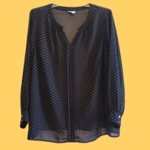 Liz Claiborne Preppy Goth Sheer Black Polka Dot Popover Blouse 2XL Dark Feminine